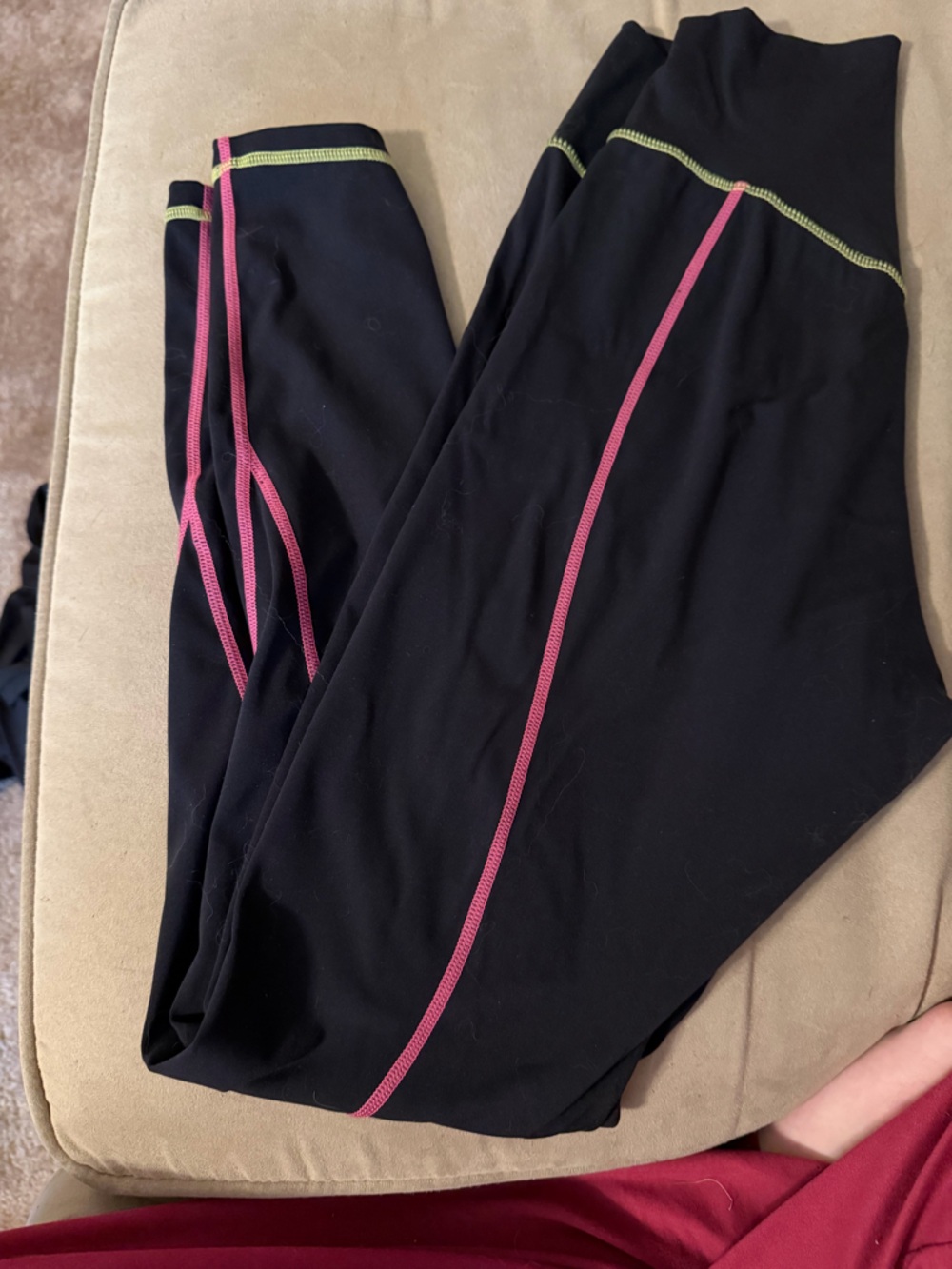 BuffBunny Black Leggings with Pink and Lime Stitching
